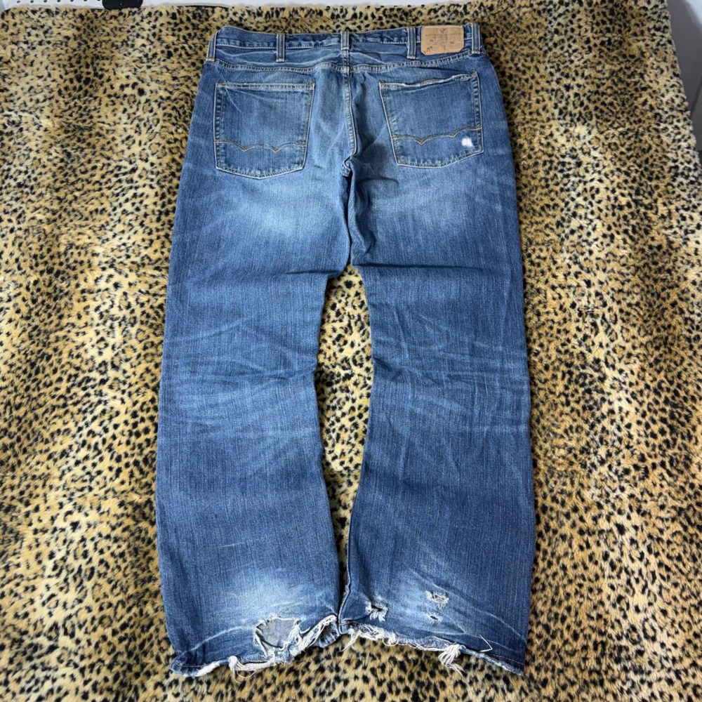 Early 2000s American Eagle Low Rise Bootcut Blue Jeans Faded Distressed 38x32